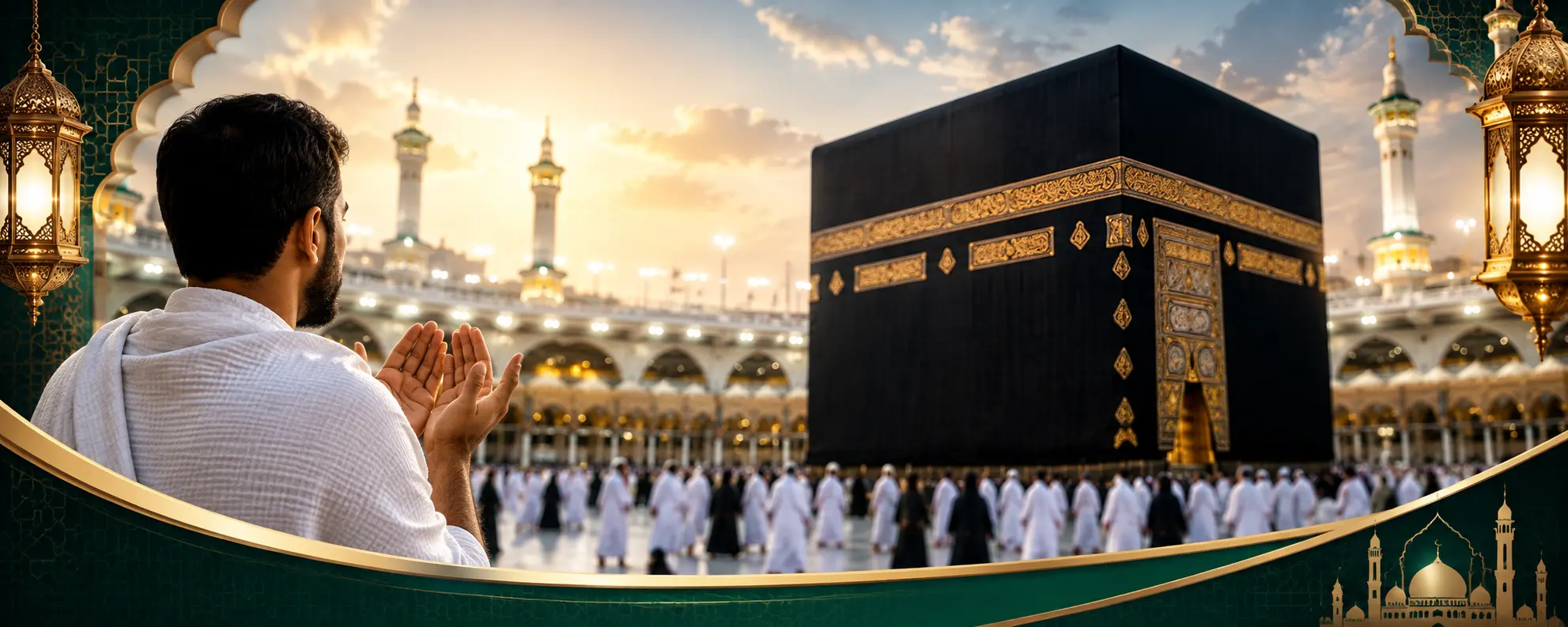 Pilgrim making Tawaf dua in front of the Holy Kaaba during Tawaf at Masjid al-Haram in Makkah