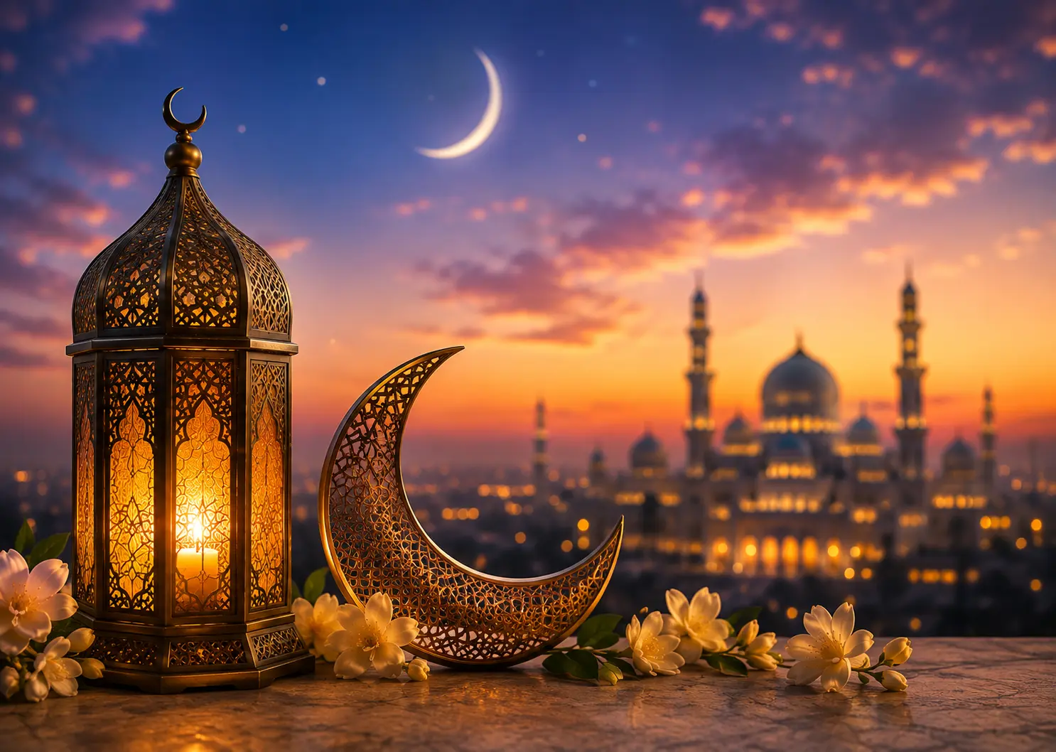 Eid ul Fitr 2027 wishes with lantern, crescent and mosque