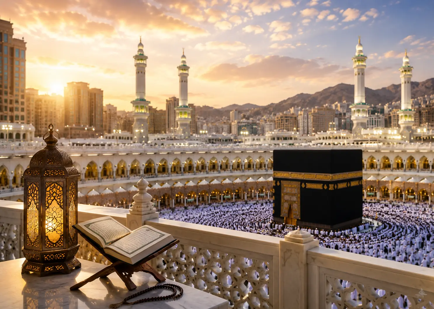 Kaaba in Makkah during Hajj pilgrimage with pilgrims around the Grand Mosque