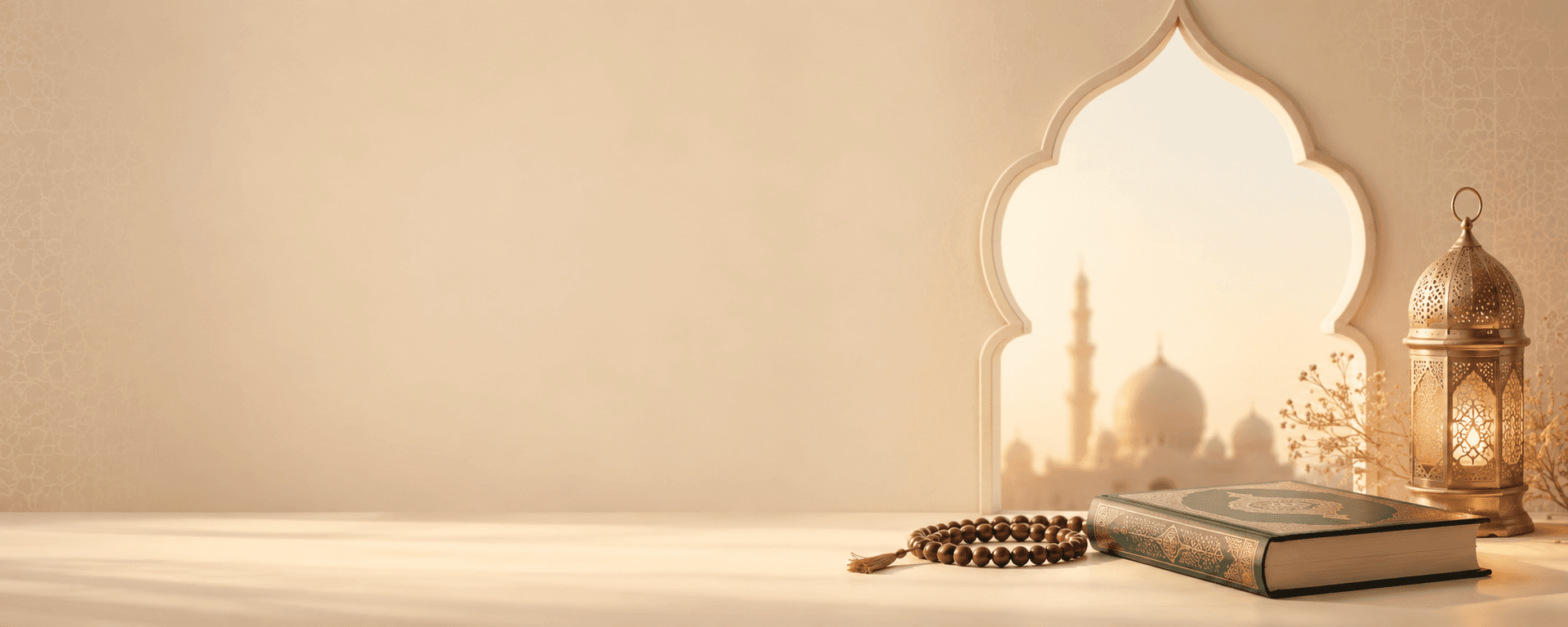 What Do You Say When Someone Dies in Islam? FAQ Illustration Islamic FAQ illustration featuring the Holy Quran, prayer beads, and a lantern representing guidance about what to say when someone dies in Islam.